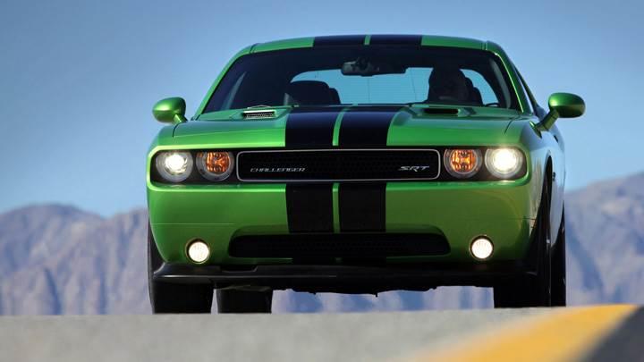 Front Pose Of Dodge Challenger SRT8 HeadLights On